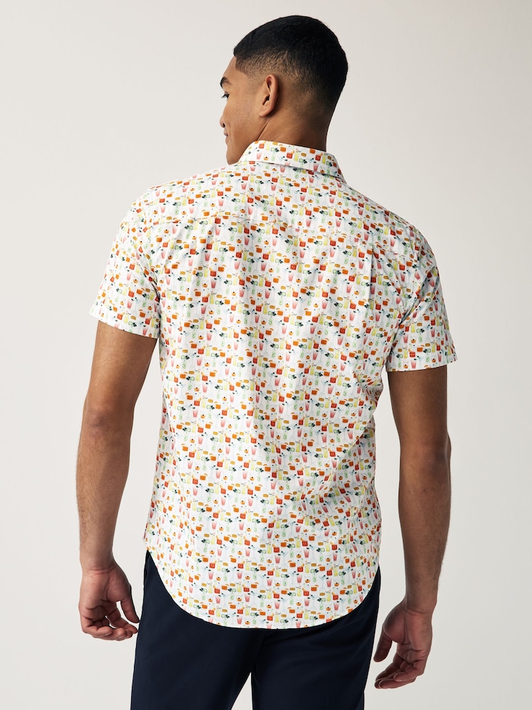 White/Multicoloured Cocktail Regular Fit Printed Short Sleeve Shirt - Image 2 of 7