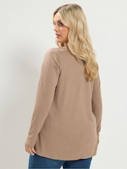 Yours Curve Brown Pointelle Henley Top - Image 3 of 6