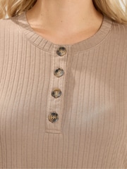 Yours Curve Brown Pointelle Henley Top - Image 4 of 6