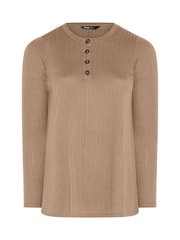 Yours Curve Brown Pointelle Henley Top - Image 5 of 6