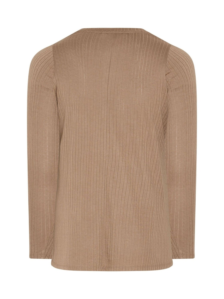 Yours Curve Brown Pointelle Henley Top - Image 6 of 6