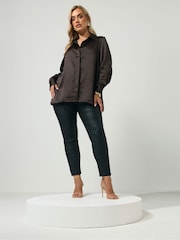 Yours Curve Brown London Satin Open Collar Shirt - Image 2 of 6