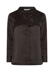 Yours Curve Brown London Satin Open Collar Shirt - Image 5 of 6