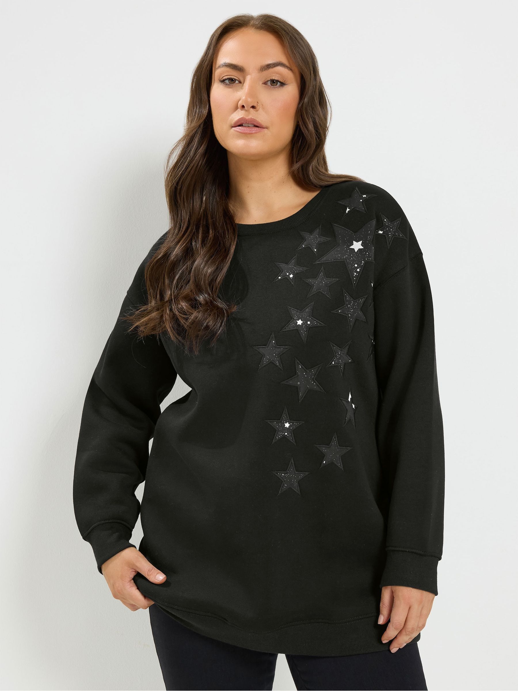 Yours Women's Black Star Long Sleeve Sweatshirt In | : 30/32 - Image 2