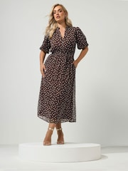 Yours Curve Brown London Puff Sleeve Shirt Dress - Image 1 of 6