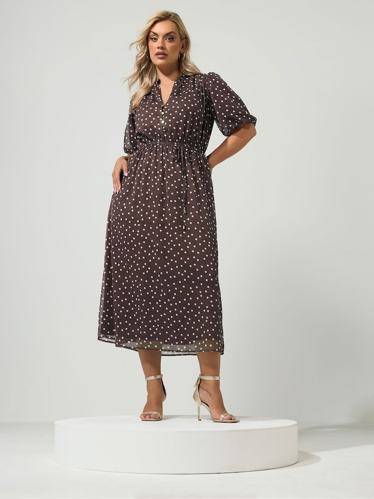 Yours Curve Brown London Puff Sleeve Shirt Dress - Image 2 of 6 Yours Curve Brown London Puff Sleeve Shirt Dress - Image 2 of 6