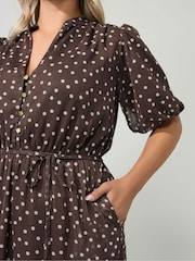 Yours Curve Brown London Puff Sleeve Shirt Dress - Image 4 of 6