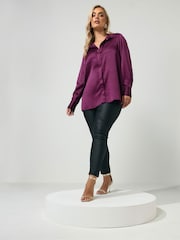 Yours Curve Purple London Satin Open Collar Shirt - Image 2 of 6