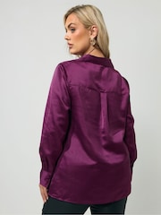 Yours Curve Purple London Satin Open Collar Shirt - Image 3 of 6