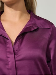 Yours Curve Purple London Satin Open Collar Shirt - Image 4 of 6