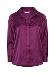 Yours Curve Purple London Satin Open Collar Shirt - Image 5 of 6