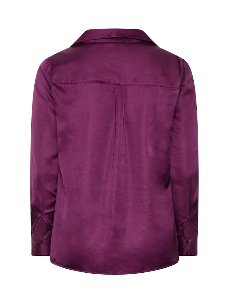 Yours Curve Purple London Satin Open Collar Shirt - Image 6 of 6