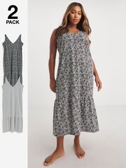 Simply Be Black Lace Print Pretty Secrets Value Maxi Nighties 2 Pack - Image 1 of 4