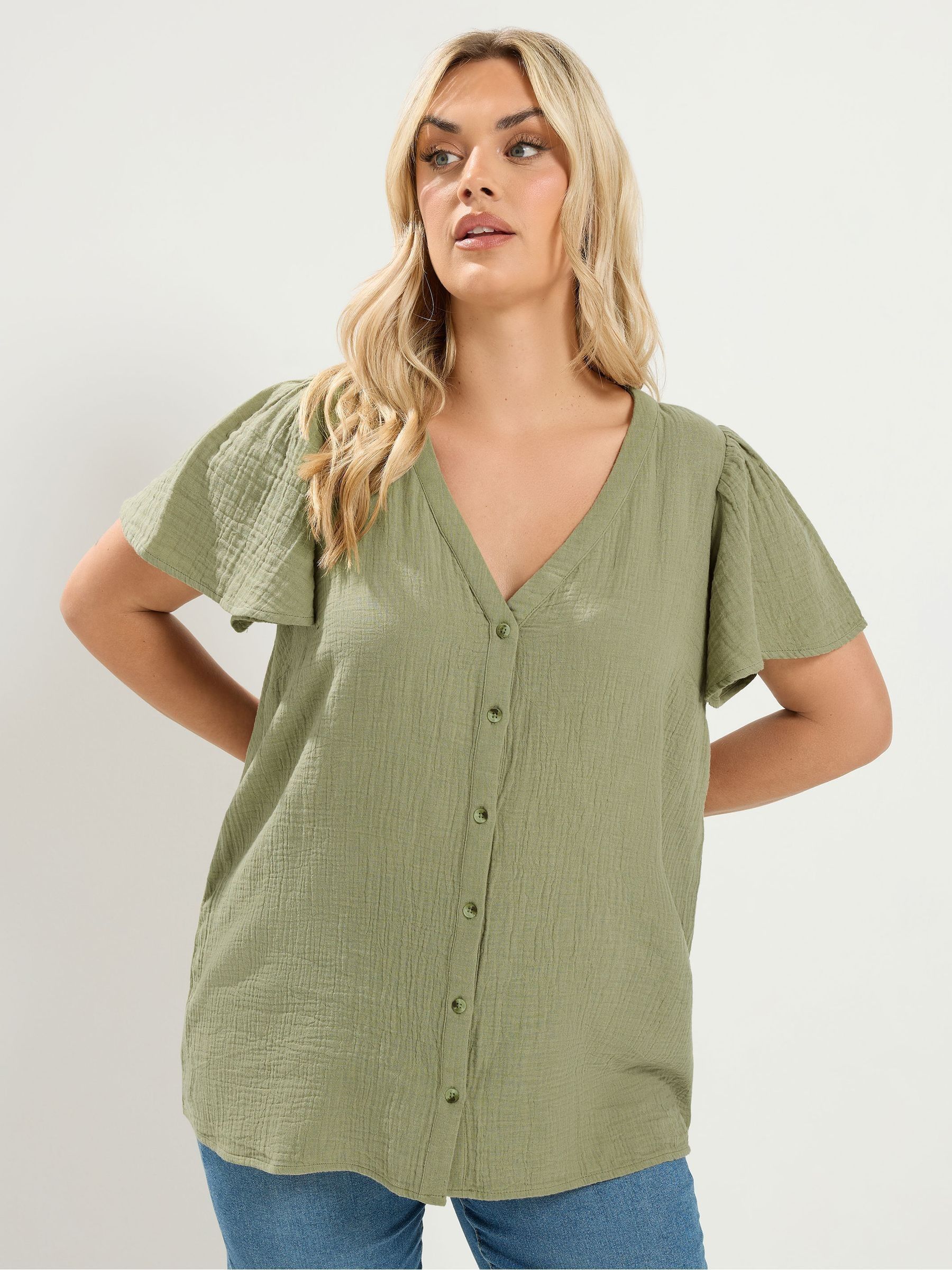 Yours Women's Green Curve Linen Blouse - Image 3