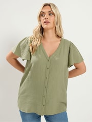 Yours Curve Green Linen Blouse - Image 1 of 6