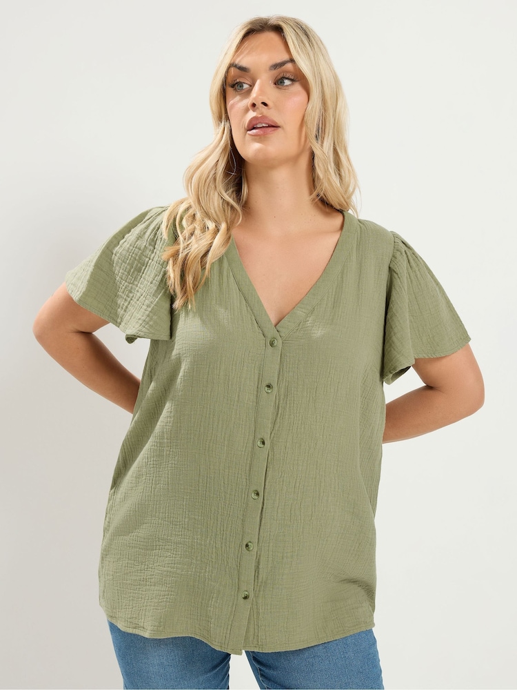 Yours Curve Green Linen Blouse - Image 1 of 6