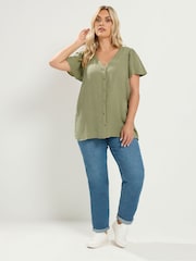Yours Curve Green Linen Blouse - Image 2 of 6