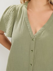 Yours Curve Green Linen Blouse - Image 4 of 6