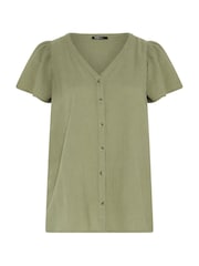 Yours Curve Green Linen Blouse - Image 5 of 6