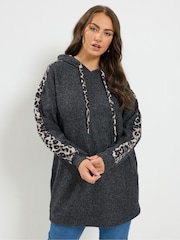 Yours Curve Grey Leopard Print Hoodie - Image 1 of 6