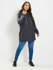 Yours Curve Grey Leopard Print Hoodie - Image 2 of 6