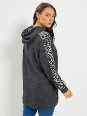 Yours Curve Grey Leopard Print Hoodie - Image 3 of 6