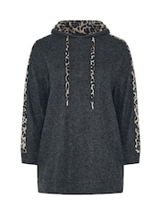Yours Curve Grey Leopard Print Hoodie - Image 5 of 6