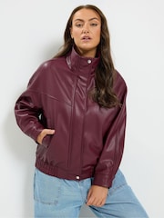 Μωβ - Yours Curve Funnel Neck PU Jacket - Εικόνα 1 του 6