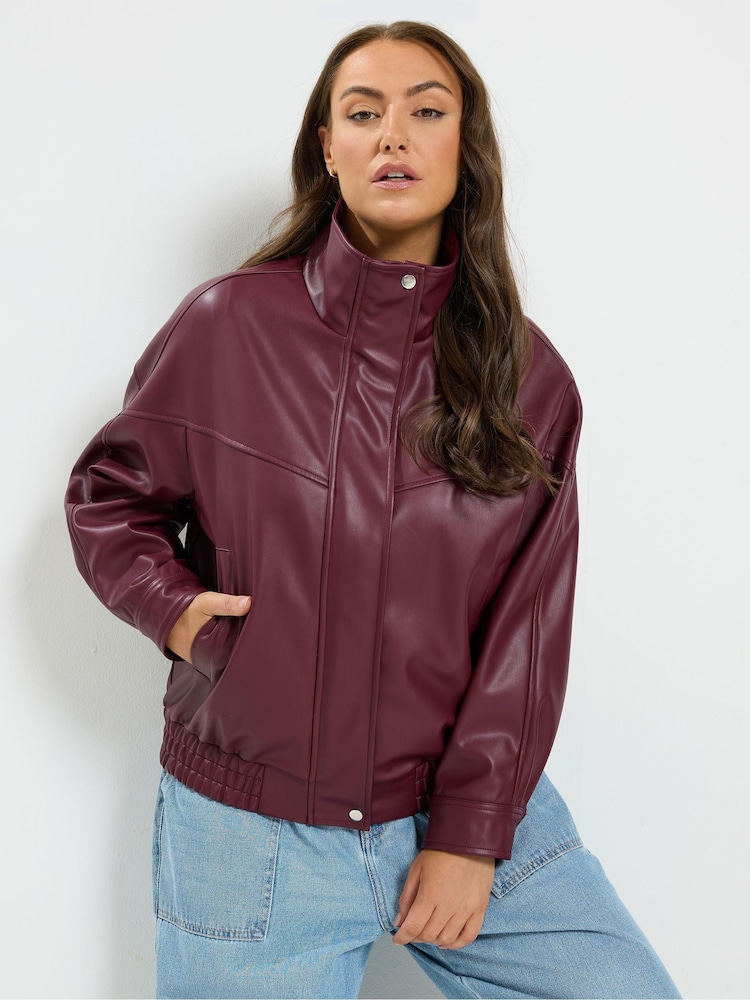 Μωβ - Yours Curve Funnel Neck PU Jacket - Εικόνα 1 του 6