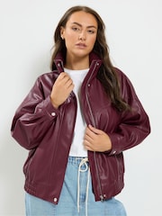 Μωβ - Yours Curve Funnel Neck PU Jacket - Εικόνα 2 του 6