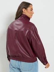 Μωβ - Yours Curve Funnel Neck PU Jacket - Εικόνα 3 του 6