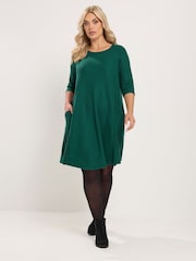 Yours Curve Green Soft Touch Drape Pocket Dress - Image 1 of 7