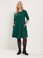 Yours Curve Green Soft Touch Drape Pocket Dress - Image 2 of 7