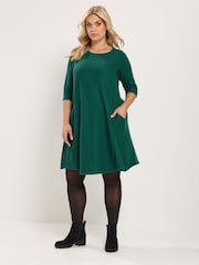 Yours Curve Green Soft Touch Drape Pocket Dress - Image 3 of 7
