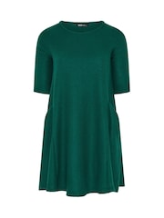 Yours Curve Green Soft Touch Drape Pocket Dress - Image 6 of 7