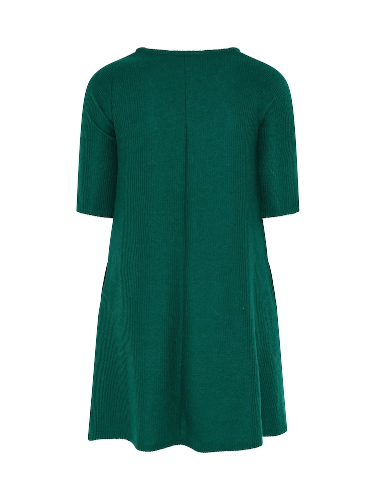 Yours Curve Green Soft Touch Drape Pocket Dress - Image 7 of 7