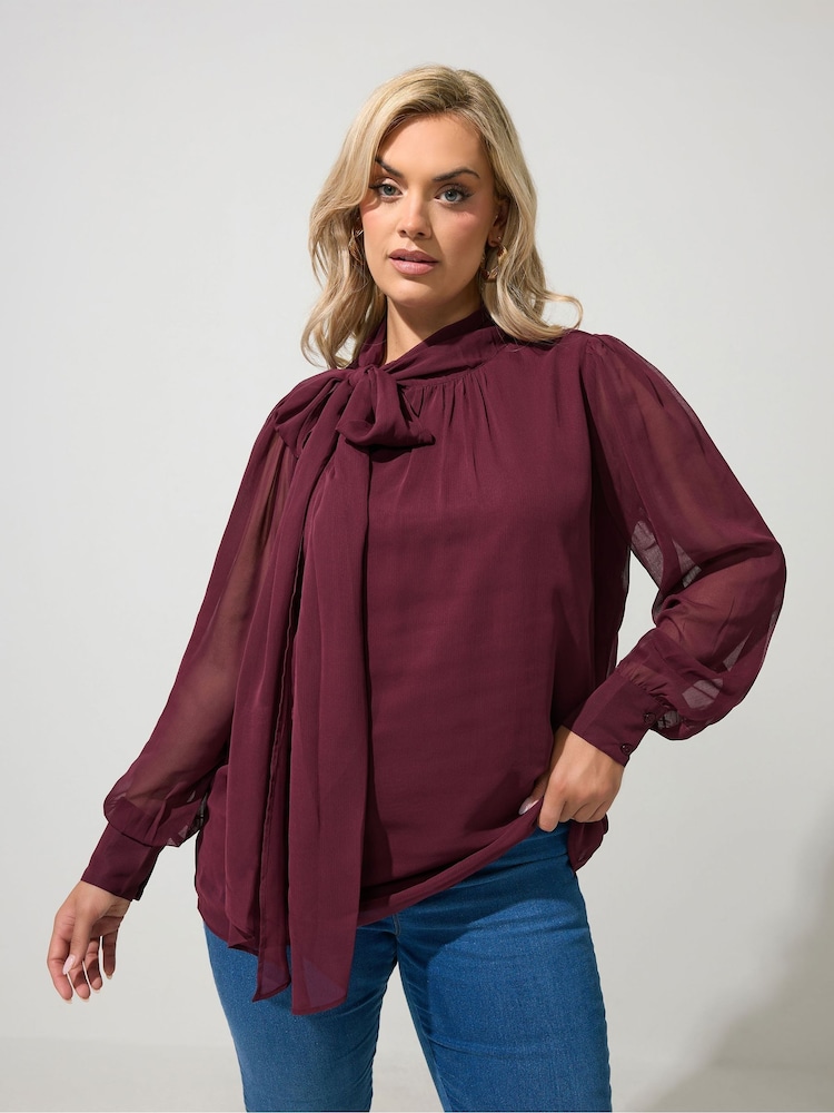 Yours Curve Red London Dramatic Side Bow Blouse - Image 1 of 6 Yours Curve Red London Dramatic Side Bow Blouse - Image 1 of 6