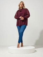 Yours Curve Red London Dramatic Side Bow Blouse - Image 2 of 6