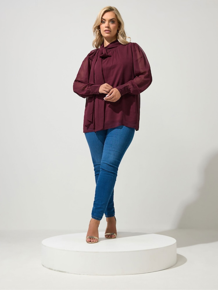 Yours Curve Red London Dramatic Side Bow Blouse - Image 2 of 6 Yours Curve Red London Dramatic Side Bow Blouse - Image 2 of 6