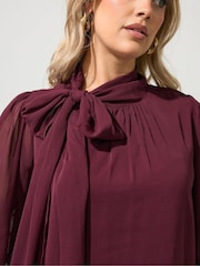 Yours Curve Red London Dramatic Side Bow Blouse - Image 4 of 6