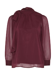 Yours Curve Red London Dramatic Side Bow Blouse - Image 5 of 6