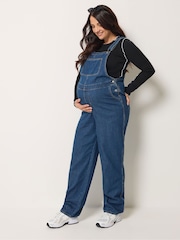 Long Tall Sally Blue Maternity Relaxed Dungarees - Image 1 of 6