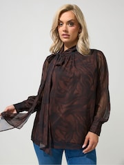 Yours Curve Brown Zebra Print London Dramatic Side Bow Blouse - Image 1 of 6