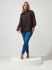 Yours Curve Brown Zebra Print London Dramatic Side Bow Blouse - Image 2 of 6