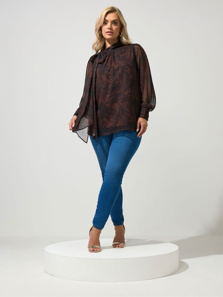 Yours Curve Brown Zebra Print London Dramatic Side Bow Blouse - Image 2 of 6 Yours Curve Brown Zebra Print London Dramatic Side Bow Blouse - Image 2 of 6