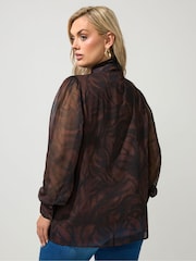 Yours Curve Brown Zebra Print London Dramatic Side Bow Blouse - Image 3 of 6
