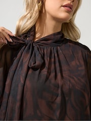 Yours Curve Brown Zebra Print London Dramatic Side Bow Blouse - Image 4 of 6