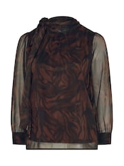 Yours Curve Brown Zebra Print London Dramatic Side Bow Blouse - Image 5 of 6