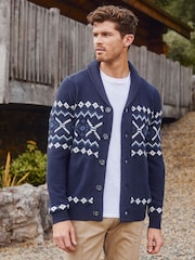 Threadbare Navy Fairisle Pattern Shawl Collar Knitted Cardigan - Image 1 of 4