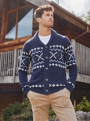 Threadbare Navy Fairisle Pattern Shawl Collar Knitted Cardigan - Image 2 of 4
